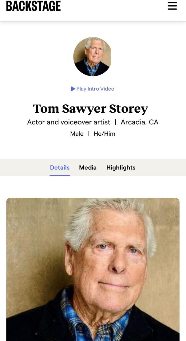 actor Tom Sawyer Storey Backstage profile