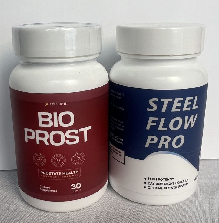 Bio Prost and Steel Flow Pro bottles front