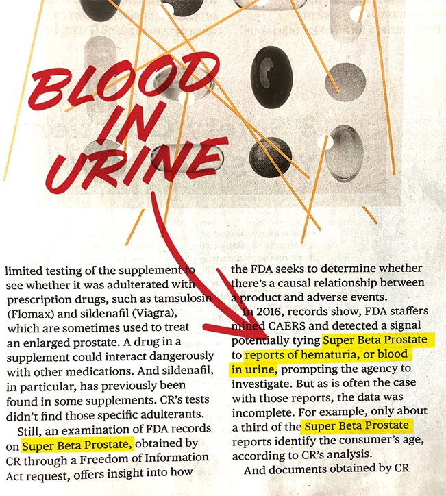 Consumer Report Magazine, excerpt - blood in urine