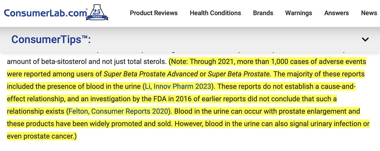 ConsumerLab.com - consumer tips on Super Beta Prostate