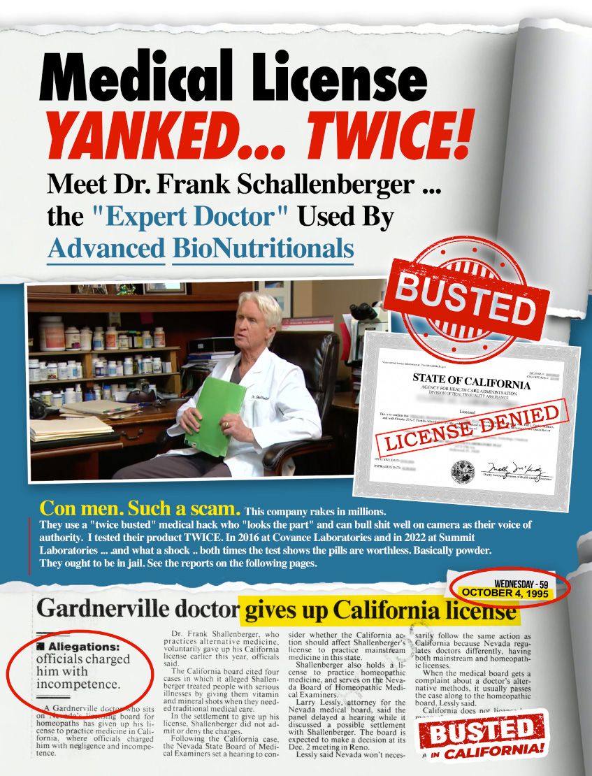 Dr. Frank Schallenberge - medical license revoked twice