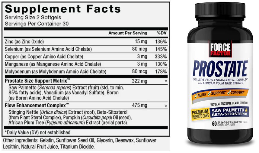 Force Factor Prostate - bottle and supplement facts