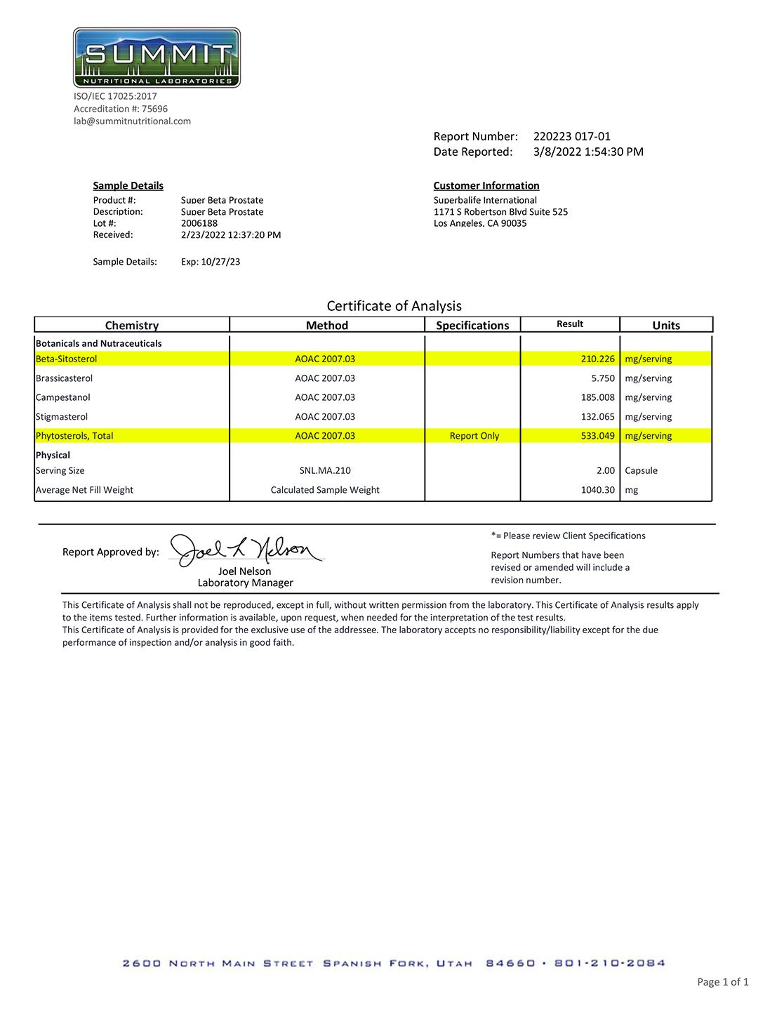 lab report: Super Beta Prostate