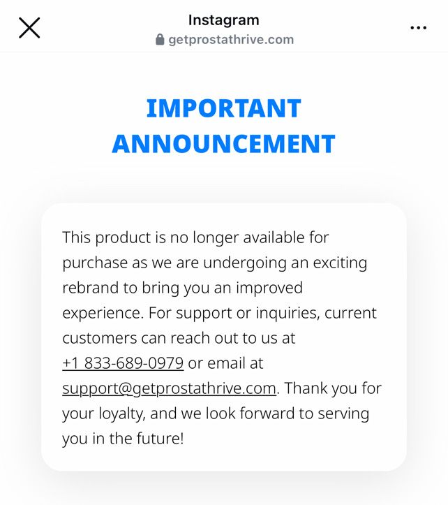 Prosta Thrive - instagram down