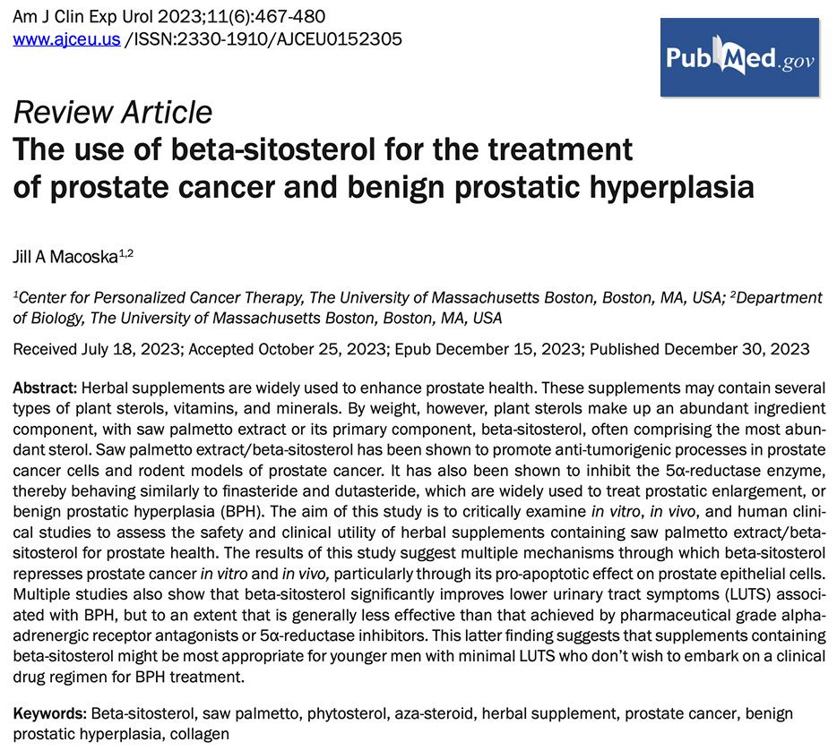 review article: the use of beta-sitosterol for the treatment of prostate cancer and benign prostatic hyperplasia